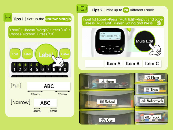 H1100 label maker machine with tape print up to 20 different labels for home office organization