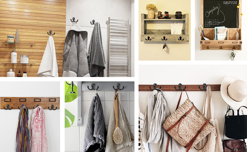 Homanu Heavy Duty Double Prong Coat Hooks Wall Mounted