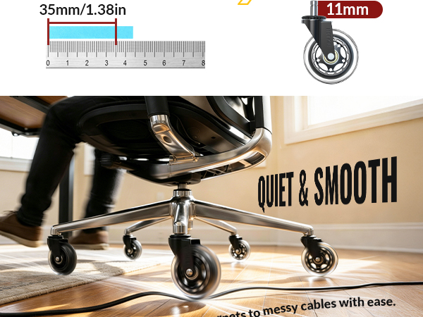 Office Chair Wheels - Universal Fit 3 Inch Roller Blade Casters - Safe for Hardwood Carpet Floors