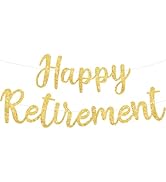 BEISHIDA Gold Glitter Happy Retirement Banner -NO DIY, Pre-Strung Happy Retirement Banner Decorat...