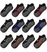 Comfoex 12 Pairs Boys Socks - Ankle Low Cut Athletic Half Cushioned Short Socks For Kids 4-6, 6-8...