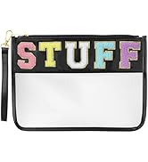 TESAFNG Stuff Bag for Travel - Clear Chenille Varsity Letter Flat Pouch with Zipper, Waterproof C...