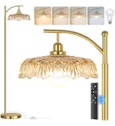Gold Floor Lamp for Living Room, Dimmable Mid Century Modern Standing Lamp with Remote Control an...