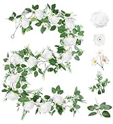 Naidiler Full Pretty White Rose Garland, 6.2FT Artificial Floral Vines Spring White Flower Garlan...