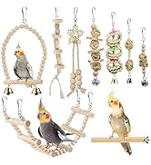 Bird Parrot Swing Toys, Chewing Standing Hanging Perch Hammock Climbing Ladder Bird Cage Toys for...