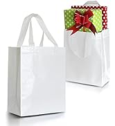 12 White Gift Bags Set, Non-Woven Reusable Shiny Gift Bags with Glossy White Finish - Birthday Gi...