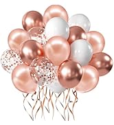 Zesliwy Rose Gold Confetti Balloons, 50 Pack 12 inch White and Rose Gold Latex Balloons with 33 F...