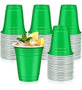 LIKAJON 50 Green Plastic Cups, 12 oz Disposable Christmas Cups, Drinking Cups for New Years St Pa...