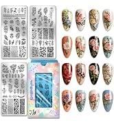 PH PandaHall 3pcs Flowers Leaves Nail Stamp Plate Rose Tulip Nails Art Print Stencils Butterfly N...