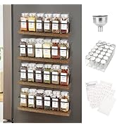 KitHero Magnetic Spice Rack with 24 Jars, 216 Labels, 1 Steel Funnel for Refrigerator,Microwave O...