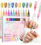 Betem Nail Art Pens Set, Fine Tip 12 Colors Nails Art Markers Non-Toxic, Quick-drying Nail Polish...
