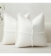 Hckot Set of 2 Decorative Linen Fringed Throw Pillow Covers Cozy Boho Farmhouse Cushion Cover wit...