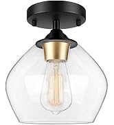 Modern Semi Flush Mount Ceiling Light with Clear Glass Shade, Industrial Close to Ceiling Light, ...