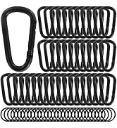Heavy Duty Aluminum D Carabiner Clips & Key Rings, Black & Sliver Corrosion Resistant Keychain fo...