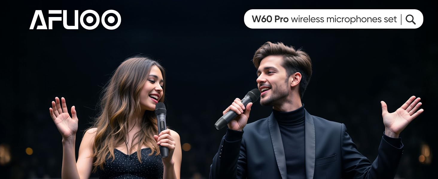 A couple joyfully sings a duet at karaoke, holding wireless microphones creating a lively atmosphere
