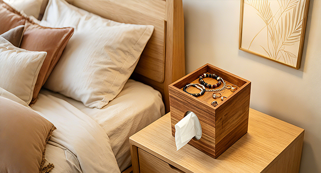 Square Tissue Box Cover with Storage Tray