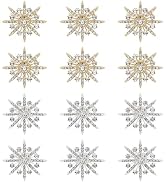 PH PandaHall 12pcs Rhinestone Snowflake Brooches, 2 Colors Snowflake Lapel Pins Winter Brooche Pi...