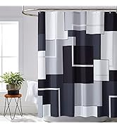BTTN Black Fabric Shower Curtain - Modern Geometric Linen Textured Shower Curtain Set with Metal ...