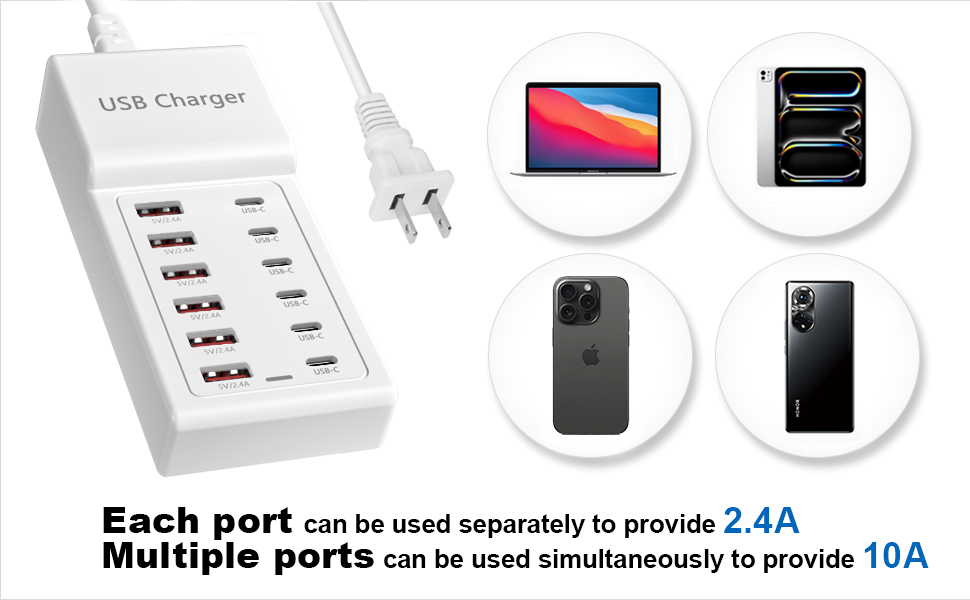 12 Ports USB C Charger