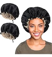 SUNLAND Satin Bonnet Hair Bonnet Silky Sleeping Cap Adjustable Satin Cap for Night Sleeping Hair ...