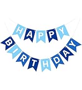 PatiCool Pre-Strung Blue Happy Birthday Banner Signs, Birthday Party Decorations for Boys Men Wom...