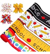 FYSUIMU Back to School Wired Edge Ribbons ABC Apples Pencil Ruler School Bus Stripe Craft Ribbon ...