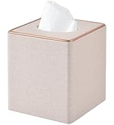 RHCSZ Linen Square Tissue Box Cover,Cube Tissue Box Holder-Excellent Rosegold Leather Decoration,...
