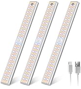 Wireless Motion Sensor Light Indoor, 80 LED Dimmable Closet Lights Rechargeable Under Cabinet Lig...