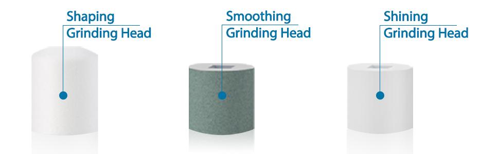Shows shaping grinding head, smoothing grinding head and shining grinding head