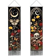 PRESSINART 2 Pcs 2 Styles Witchy Gothic Tapestry Moth Tapestry for Bedroom Moon Skull Mushroom Fl...