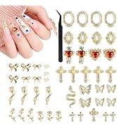Beetles Gold Nail Charms Set 54PCS Metallic Nail Art Tools Bows Cross Butterfly Heart Pearl and F...