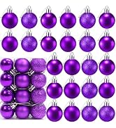 24 Count Small Purple Christmas Ornaments Balls, Mini Ornaments for Mini Christmas Tree, Small Sh...