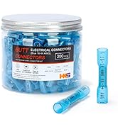 HKS 200 PCS Blue Heat Shrink Butt Connector 16-14 AWG - Electrical Connectors - Tinned Red Copper...