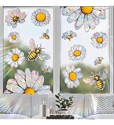 Bee Flower Window Clings for Glass Windows, Sunflower Window Clings Prism Suncatcher Glass Sticke...