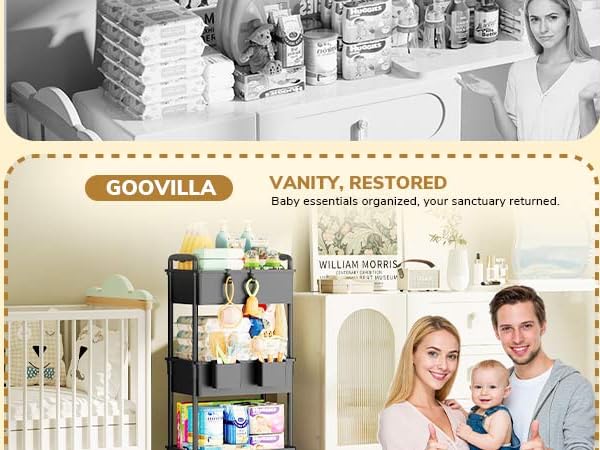 Goovilla diaper caddy cart,keep baby gear organized in one place, free vanity from clutter