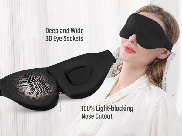 Deep wide 3D eye sockets zero pressure larger eye space free blinking 100% light blocking blackout