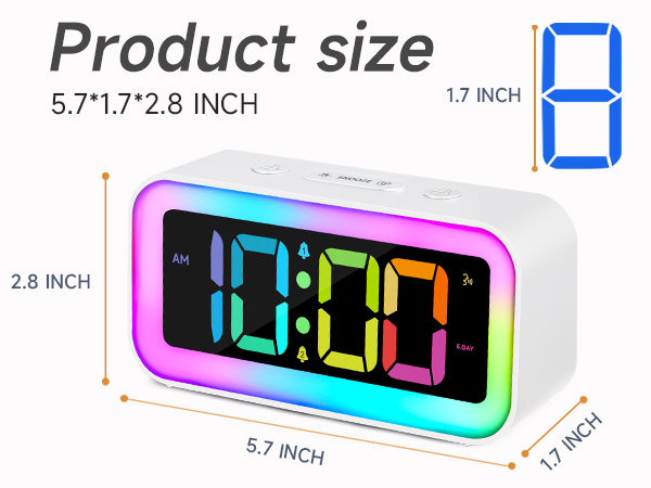 large number digital alarm clock 5.7 inch compact size bedroom bedside nightstand dresser