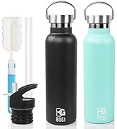 BOGI Stainless Steel Water Bottle, 2 Pack 20oz Vacuum Insulated Water Bottle with Straw Lid, BPA ...