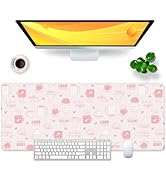 Pink Large Mouse Pad Women Desk Pad Coffee Theme Gaming Mouse Mat XL Desk Mat 31.5x11.8x0.12 inch...