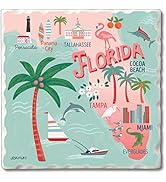 Thirstystone Florida Attractions 4 Pack Tumbled Tile Stone Coasters with Protective Cork Backing ...