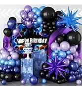 Black Purple Blue Balloon Arch Kit, Pearl Purple Blue Balloons Garland with Explosion Star Balloo...