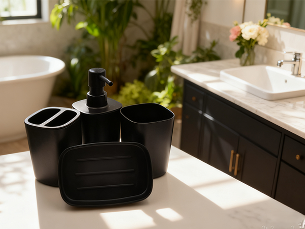 black bathroom accessories set