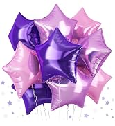 Purple Pink Stars Foil Balloons, 18 Inch Lavender Purple Pink Stars Helium Balloons Dark Purple L...