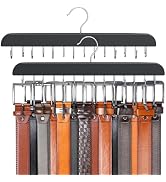 Belt Hanger for Closet Max 42 Belts, Sturdy Wood Belt Rack Closet Accessories with 14 Hooks Belt ...