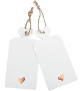 joycraft 100pcs Blank Gift Tags with String,White Paper Tags with Foil Rose Gold Heart,Personaliz...