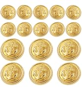 Bright Gold Buttons for Blazer, 16pcs Metal Blazer Buttons for Clothes, 18mm/0.7IN 23mm/0.9IN Rep...
