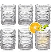 Cheardia 6 Pack Drinking Glasses, 13 oz Vintage Hobnail Beaded Drinking Glasses Embossed Water Gl...