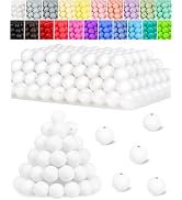 120PCS FIVEIZERO Silicone Beads, 15mm White Round Rubber Silicone Beads Bulk for Keychain Making,...