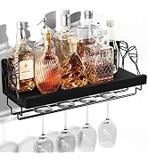 Love-KANKEI Wine Rack with Stemware Hanger, 17inch Wine Glass Rack, Floating Shelf Wall Mounted, ...