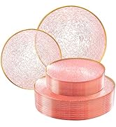 Liacere 60Pcs Pink Plastic Plates-Pink Disposable Plates With Gold Rim-Heavy duty Gold Plates,Wat...